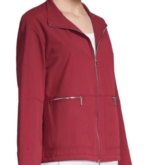 Lafayette 148 New York Dark Red Rain Jacket Windbreaker size large - Picture 3 of 10